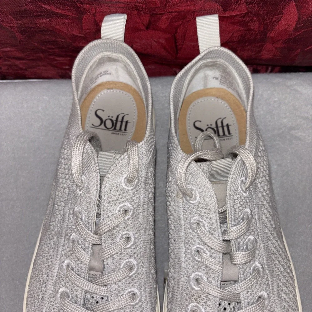 Sofft Somers Grey Knit Sock Leather Comfort Lace Up Sneakers Women's Size 7M EUC
